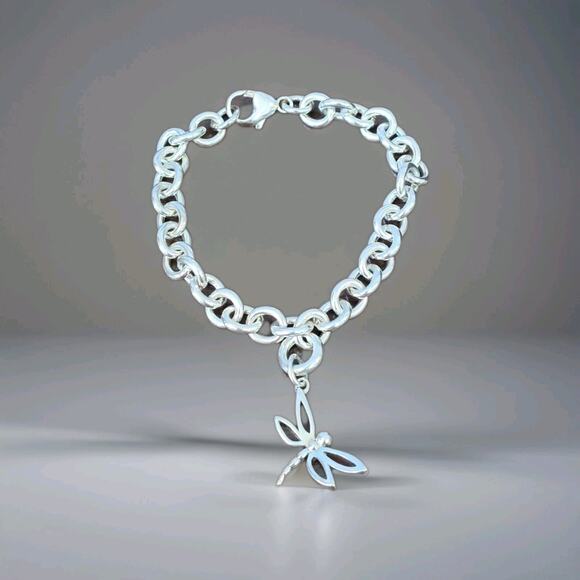 Tiffany & Co Sterling Silver Charm Bracelet Size 7.5" Rare Dragonfly Charm - Picture 1 of 4